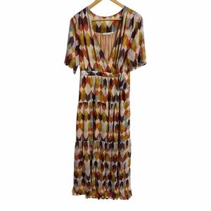 Roller Rabbit Noma Gertrud Wrap Maxi Dress Sz 12 Geometric Tiered Boho Colorful
